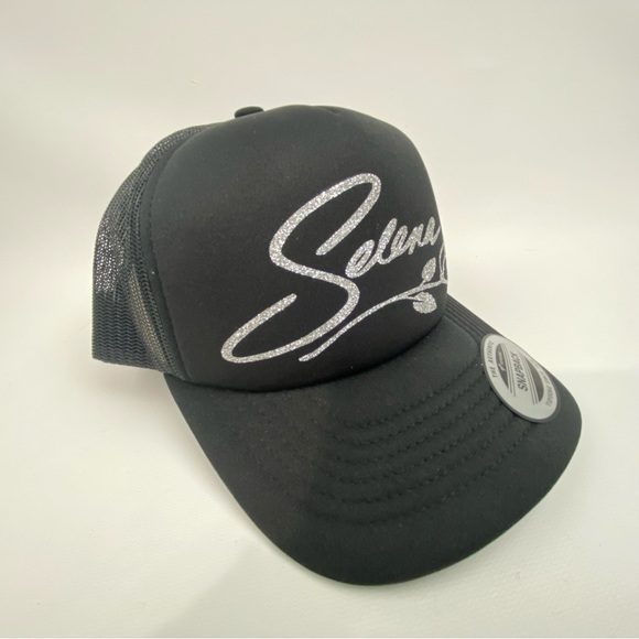 Selena Foam Trucker Style Mesh Snapback Hat Cap Glitter Vintage - Picture 3 of 5